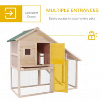 HKM-0151229 56" Wooden 2-Tier Rabbit Hutch with Enclosed Living Space and Ramp Access