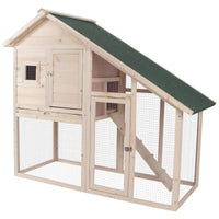 HKM-0151229 56" Wooden 2-Tier Rabbit Hutch with Enclosed Living Space and Ramp Access