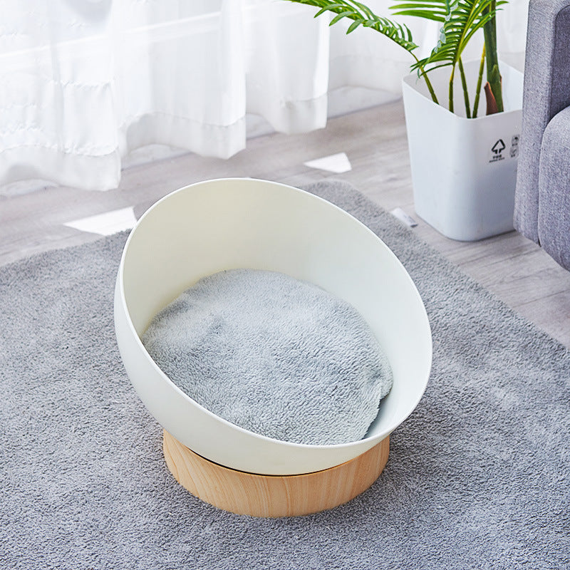 HKM-0151613 Universal Multifunctional Cat Nest Turntable with White Wood Grain Base