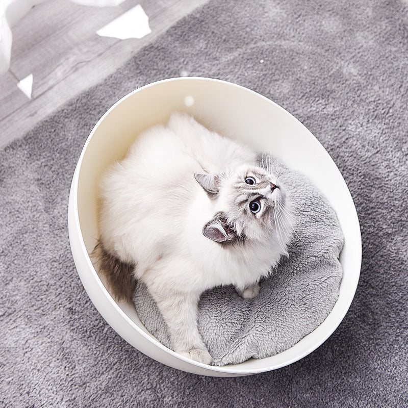 HKM-0151613 Universal Multifunctional Cat Nest Turntable with White Wood Grain Base