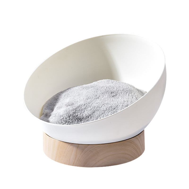 HKM-0151613 Universal Multifunctional Cat Nest Turntable with White Wood Grain Base