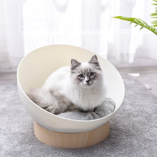 HKM-0151613 Universal Multifunctional Cat Nest Turntable with White Wood Grain Base