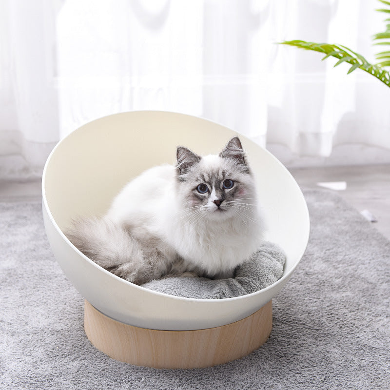 HKM-0151613 Universal Multifunctional Cat Nest Turntable with White Wood Grain Base