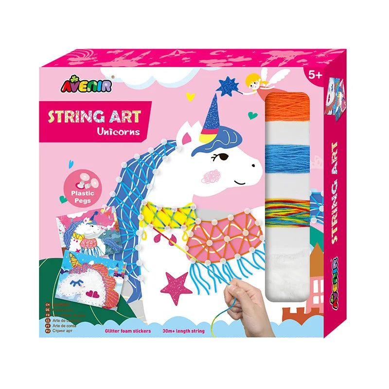 HKM-015187 Rainbow String Art Craft Kit - DIY Unicorn Toys Set for Kids Aged 5+