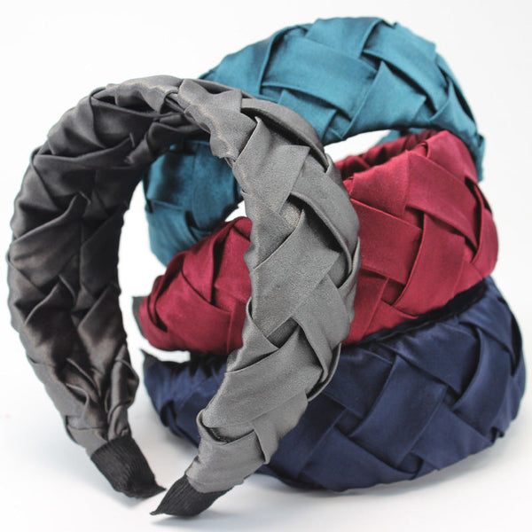 HKM-015187 Wide-Brimmed Faux Silk Plaid Satin Headband for Women