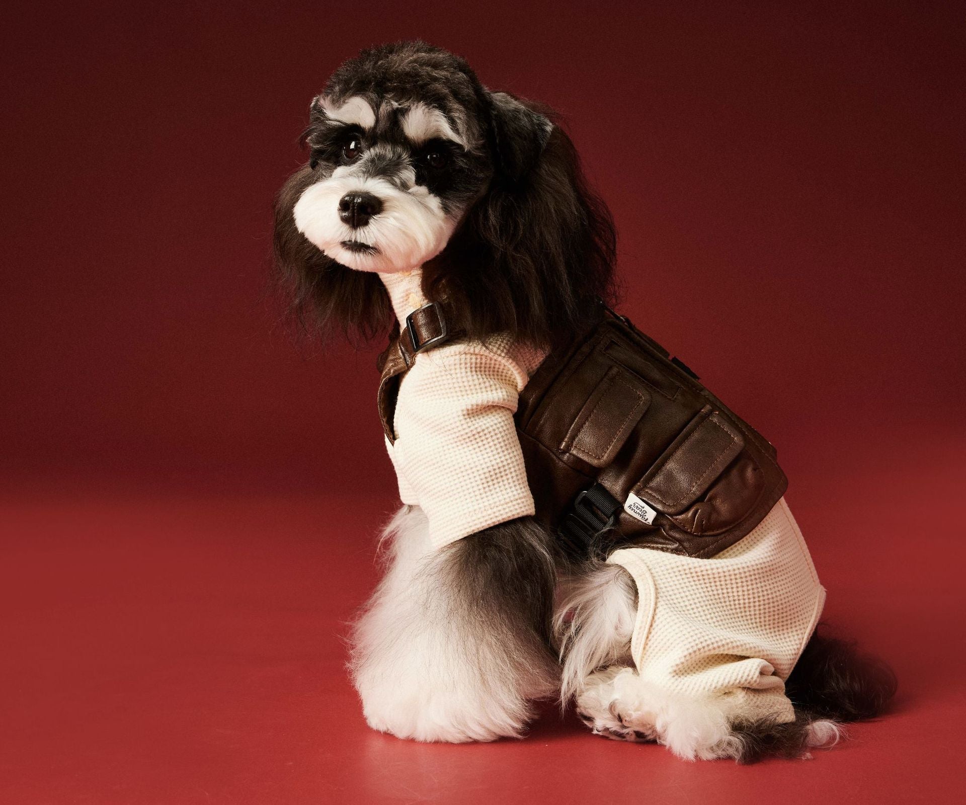 HKM-0152125 Cozy Waffle Four-Legged Pet Clothing for Autumn and Winter in Beige and Navy Blue