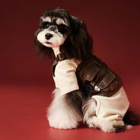 HKM-0152125 Cozy Waffle Four-Legged Pet Clothing for Autumn and Winter in Beige and Navy Blue