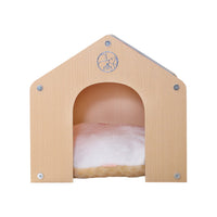 HKM-0153405 Universal Oxford Cloth Kitten Pet House with Wooden Cabin and Striped Cloth Cover