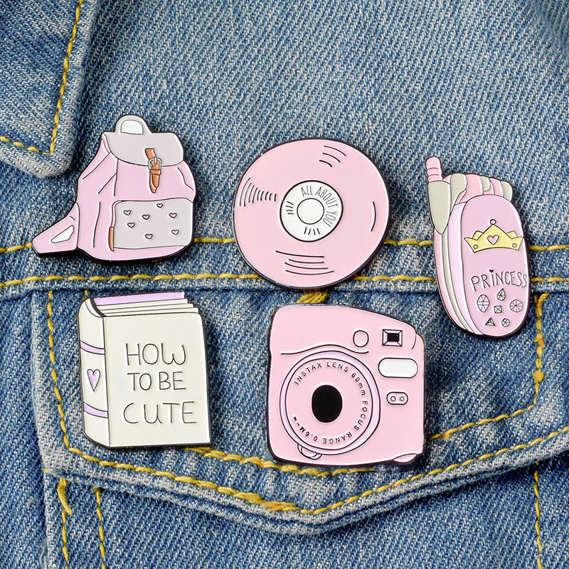HKM-015443 Pink Alloy Brooch for School Supplies, Mobile Phones, and Video Cards