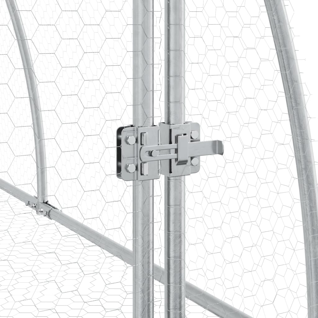 HKM-0154941 Spacious Silver Galvanized Steel Rabbit Hutch with Secure Locking Door