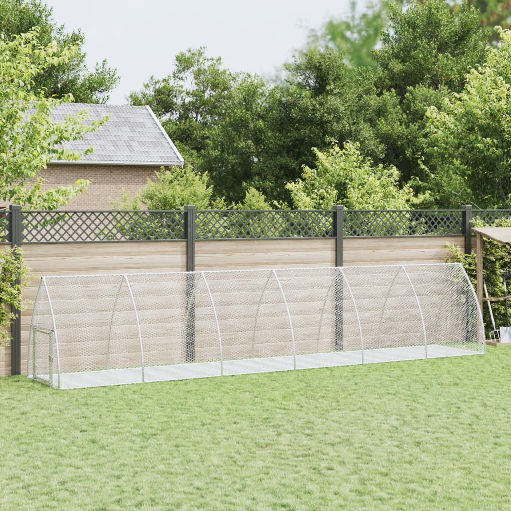 HKM-0154941 Spacious Silver Galvanized Steel Rabbit Hutch with Secure Locking Door