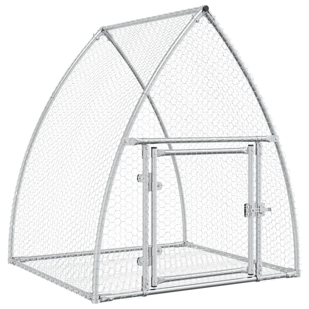 HKM-0154941 Spacious Silver Galvanized Steel Rabbit Hutch with Secure Locking Door