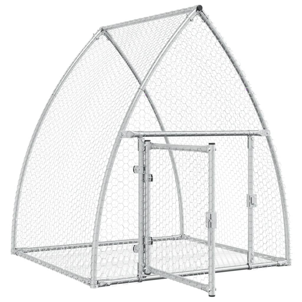 HKM-0154941 Spacious Silver Galvanized Steel Rabbit Hutch with Secure Locking Door