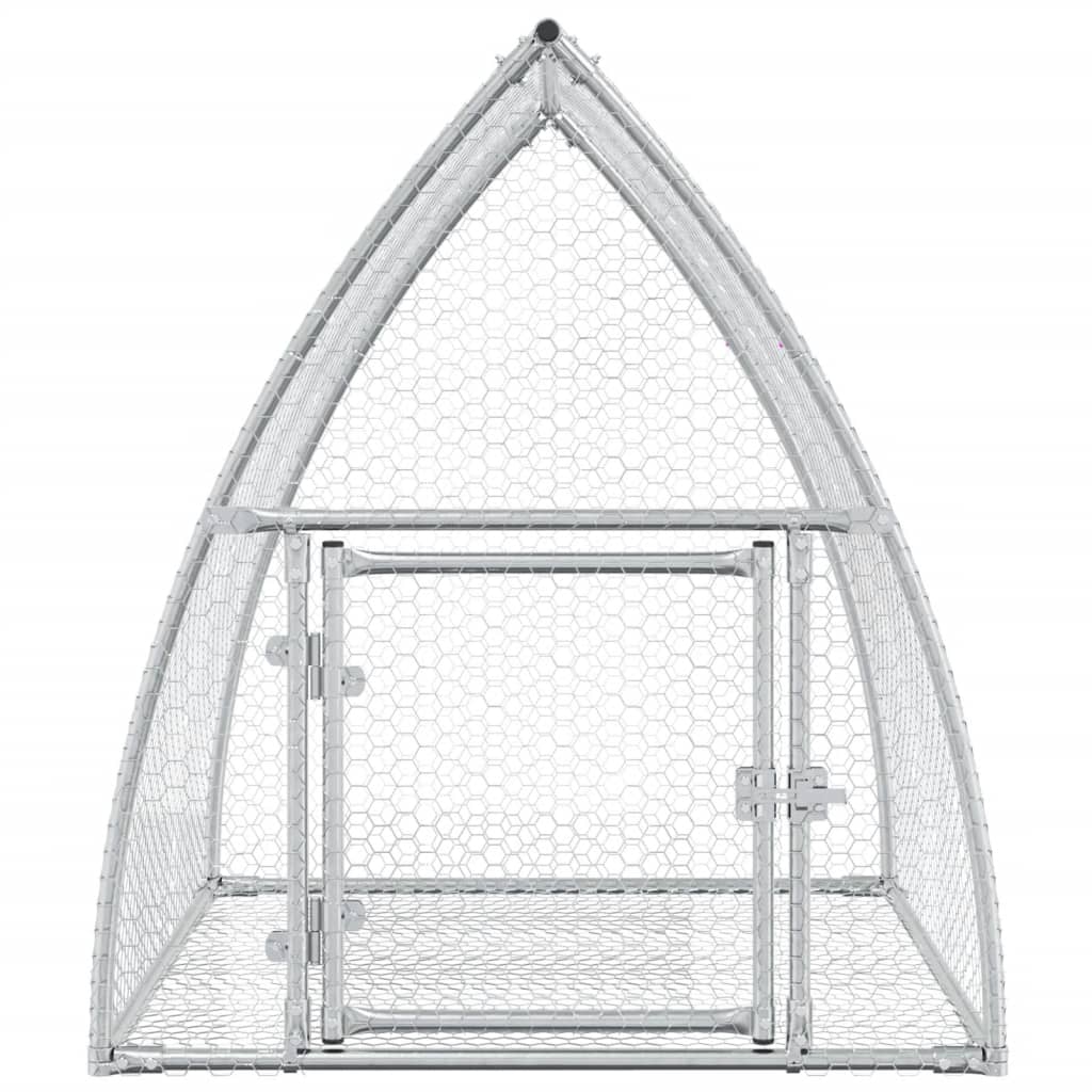 HKM-0154941 Spacious Silver Galvanized Steel Rabbit Hutch with Secure Locking Door