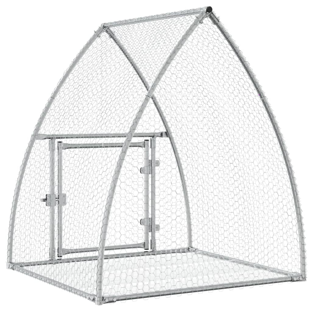 HKM-0154941 Spacious Silver Galvanized Steel Rabbit Hutch with Secure Locking Door