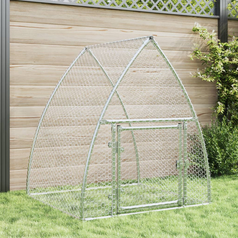HKM-0154941 Spacious Silver Galvanized Steel Rabbit Hutch with Secure Locking Door