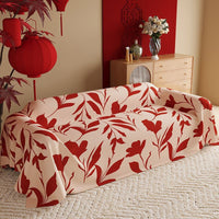 HKM-015507 New Chinese Style Red Polyester Sofa Cover with Floral Pattern for Wedding Decor