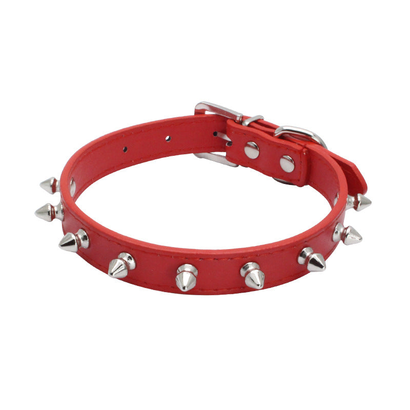 HKM-0155325 Durable Anti-Bite Rivet Leather Dog Collar and Leash in Multiple Colors for Small and Medium Pets