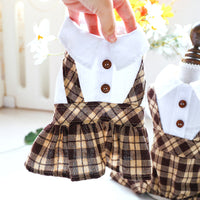 HKM-0155709 Coffee Lattice Suspenders Skirt for Dogs and Cats in Multiple Sizes
