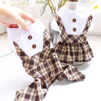 HKM-0155709 Coffee Lattice Suspenders Skirt for Dogs and Cats in Multiple Sizes