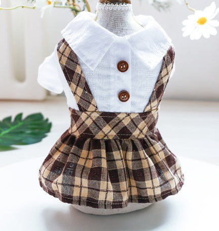 HKM-0155709 Coffee Lattice Suspenders Skirt for Dogs and Cats in Multiple Sizes