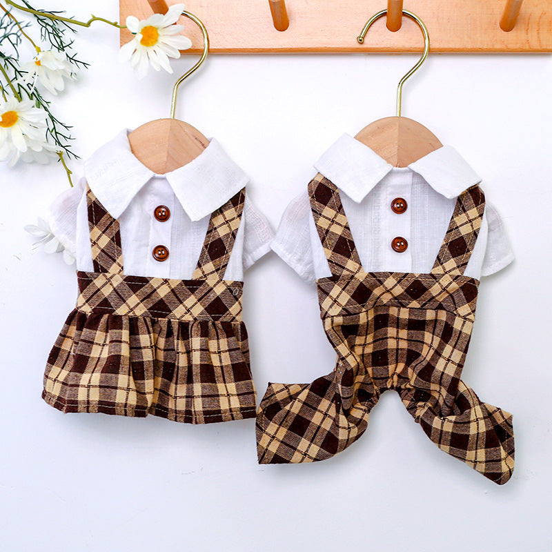 HKM-0155709 Coffee Lattice Suspenders Skirt for Dogs and Cats in Multiple Sizes