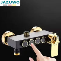 HKM-015635 Modern Black Gold Brass Square Shower System and Bathtub Mixer Faucet with Ceramic Finish