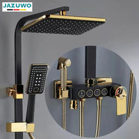 HKM-015635 Modern Black Gold Brass Square Shower System and Bathtub Mixer Faucet with Ceramic Finish
