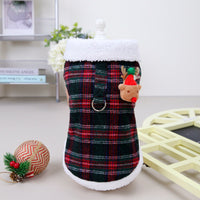 HKM-0157757 Cozy Christmas Plaid Vest for Pets with Leash - Cotton-Padded and Stylish