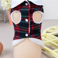 HKM-0157757 Cozy Christmas Plaid Vest for Pets with Leash - Cotton-Padded and Stylish