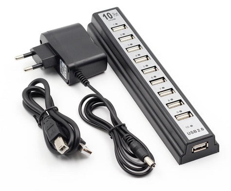 HKM-015827 10-Port USB 2.0 Hub with AC Power Adapter for PC, Laptop & Notebooks