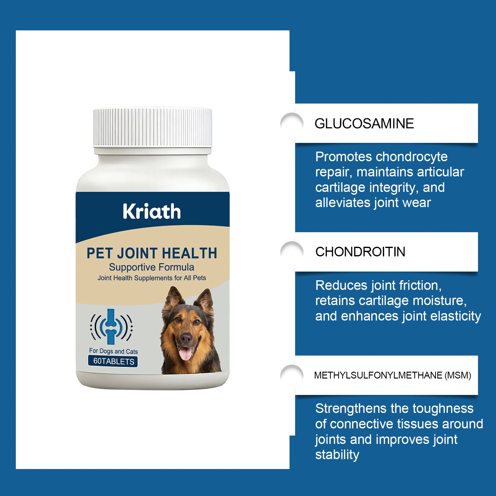 HKM-0159165 Joint Health Chewable Tablets for Pets with Glucosamine and Chondroitin - 60 Count