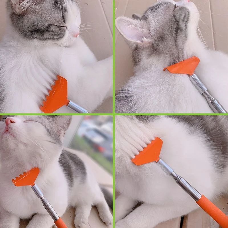 HKM-0160701 Retractable Cat Scratching Toy with Massage Brush – Durable Stainless Steel, 20CM to 68CM Length