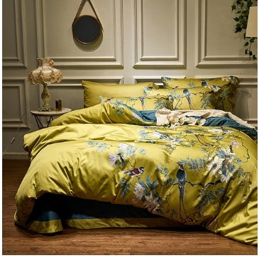 HKM-016083 Cotton Long-Staple Satin Bed Sheet Set for 1.2m to 2.0m Beds - 4 Pieces with Extra Pillowcases