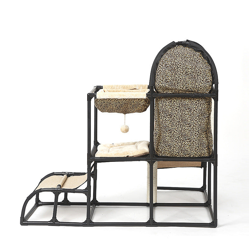 HKM-0162365 Multi-Purpose Cat Climbing Frame with Sisal Rope and Nest, 107x80x120 cm, Durable PVC and ABS Materials