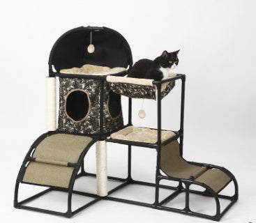 HKM-0162365 Multi-Purpose Cat Climbing Frame with Sisal Rope and Nest, 107x80x120 cm, Durable PVC and ABS Materials
