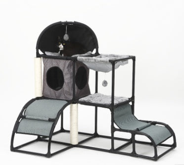 HKM-0162365 Multi-Purpose Cat Climbing Frame with Sisal Rope and Nest, 107x80x120 cm, Durable PVC and ABS Materials