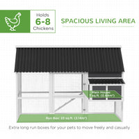 HKM-0162749 Spacious Gray Wooden Chicken Coop with Run, Nesting Boxes, Roosting Bars, and Easy-Clean Tray for 6-8 Chickens