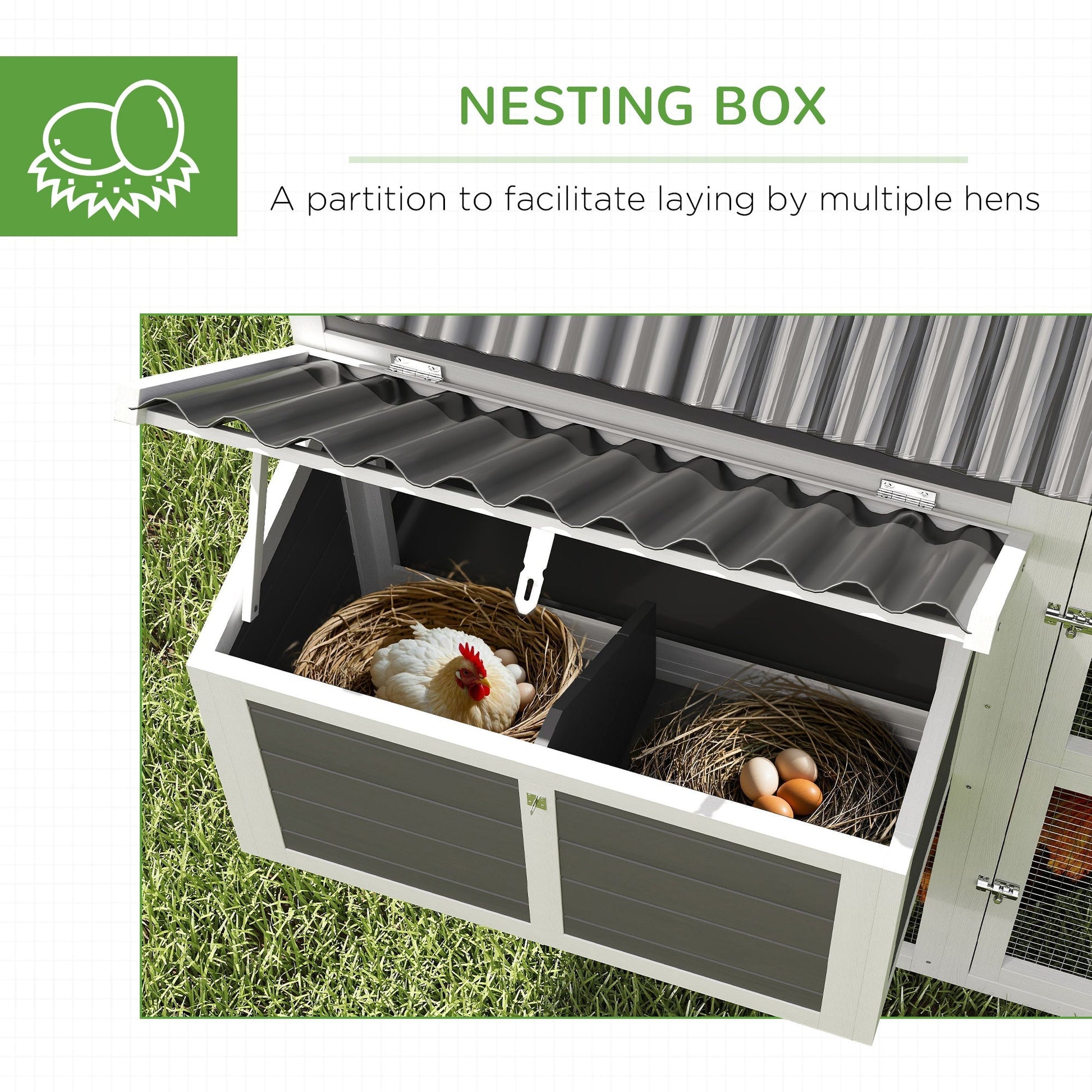 HKM-0162749 Spacious Gray Wooden Chicken Coop with Run, Nesting Boxes, Roosting Bars, and Easy-Clean Tray for 6-8 Chickens