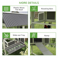 HKM-0162749 Spacious Gray Wooden Chicken Coop with Run, Nesting Boxes, Roosting Bars, and Easy-Clean Tray for 6-8 Chickens
