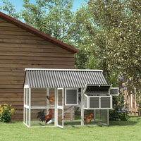 HKM-0162749 Spacious Gray Wooden Chicken Coop with Run, Nesting Boxes, Roosting Bars, and Easy-Clean Tray for 6-8 Chickens