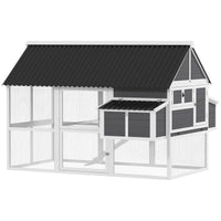 HKM-0162749 Spacious Gray Wooden Chicken Coop with Run, Nesting Boxes, Roosting Bars, and Easy-Clean Tray for 6-8 Chickens