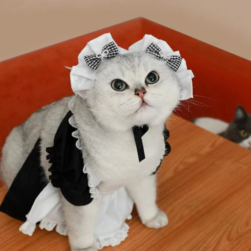 HKM-0163261 Cute Cat Princess Dress Set with Headwear and Skirt for Pets, Size M (8-15 lbs)