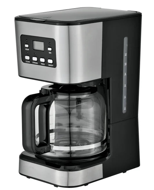 HKM-016339 10-12 Cup Glass Electric Coffee Maker with LCD Screen and Stainless Steel Design