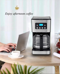 HKM-016339 10-12 Cup Glass Electric Coffee Maker with LCD Screen and Stainless Steel Design