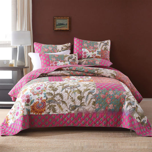 HKM-016595 Geometric Pattern Pure Cotton Three-Piece Patchwork Bedding Set
