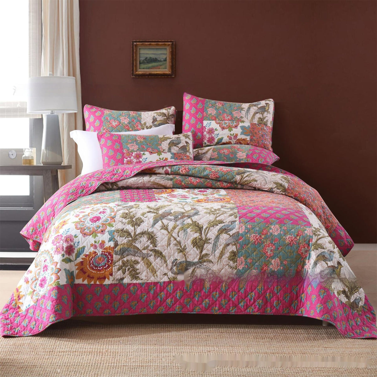 HKM-016595 Geometric Pattern Pure Cotton Three-Piece Patchwork Bedding Set