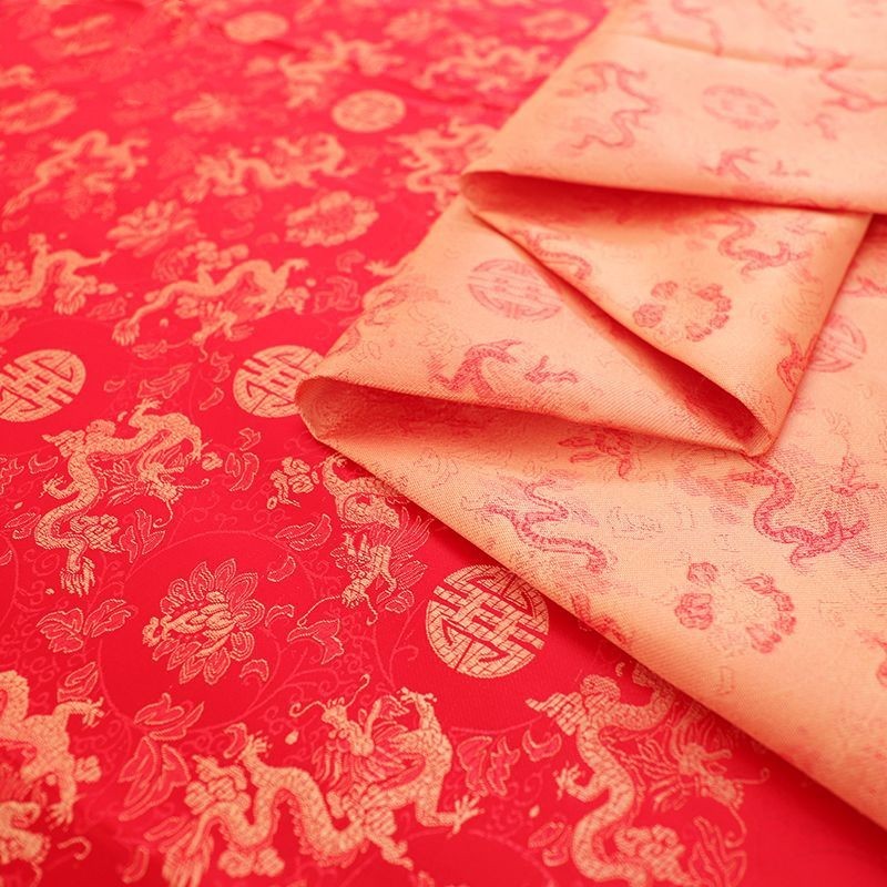 HKM-016595 Nylon Handmade Silk Satin Brocade Fabric for Skirts, Shirts, Wedding Dresses, and More - 90cm Wide, 190g/㎡