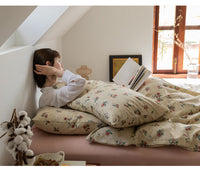 HKM-016595 Retro Floral Cotton Bed Sheet Quilt Cover Bedding Set - Available in Multiple Sizes
