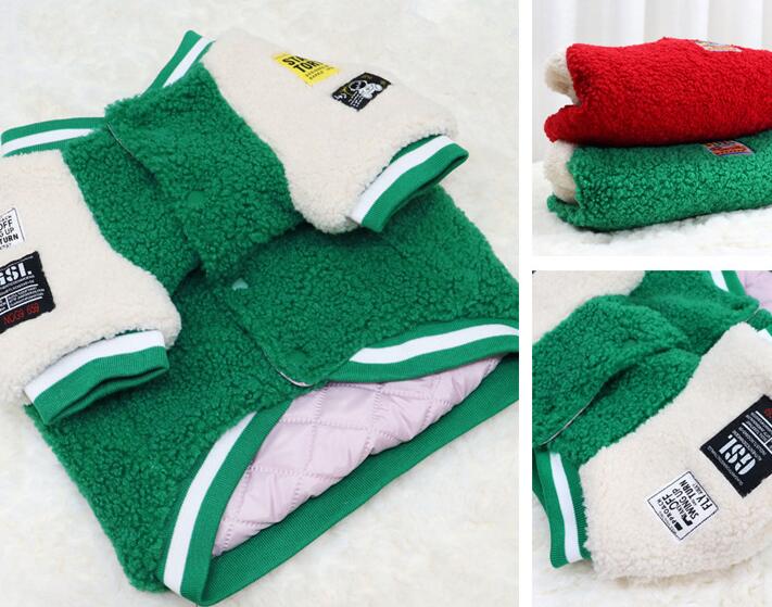 HKM-0167229 Quilted Padded Pet Dog Coat with Lamb Fur, Available in Green and Red, Sizes M to 2XL